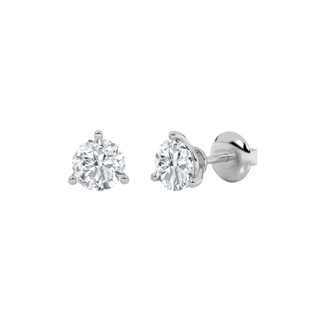 3CTW Round Shaped Lab Grown Diamond (F/VS) Three Prong Stud Earrings in 14K Gold