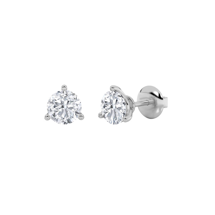 3CTW Round Shaped Lab Grown Diamond (F/VS) Three Prong Stud Earrings in 14K Gold