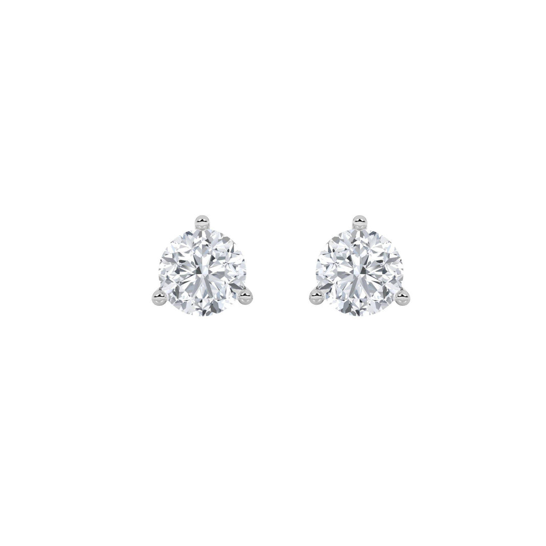 3CTW Round Shaped Lab Grown Diamond (F/VS) Three Prong Stud Earrings in 14K Gold