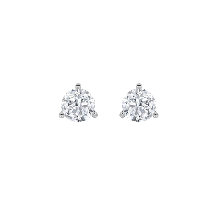 3CTW Round Shaped Lab Grown Diamond (F/VS) Three Prong Stud Earrings in 14K Gold