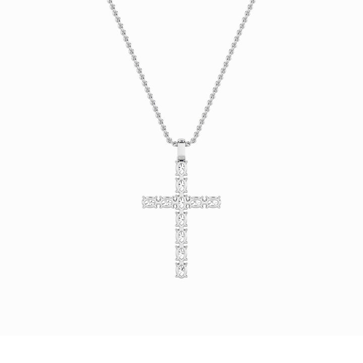 2Cttw Oval Shaped Lab Grown Diamond (F/VS) Cross Pendant in 14K Gold