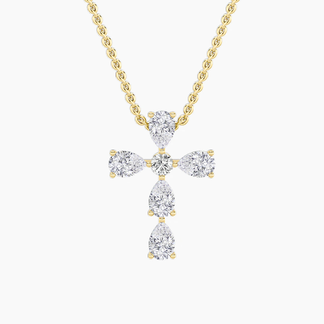 2.5Cttw Pear Shaped Lab Grown Diamond (F/VS) Cross Pendant in 14K Gold