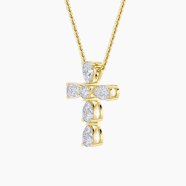 2.5Cttw Pear Shaped Lab Grown Diamond (F/VS) Cross Pendant in 14K Gold