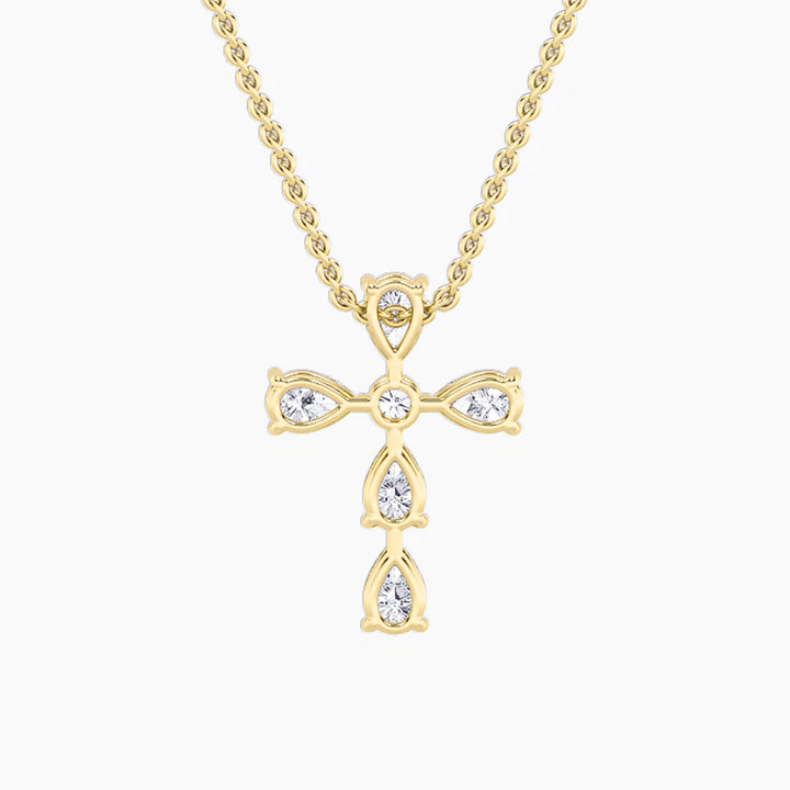 2.5Cttw Pear Shaped Lab Grown Diamond (F/VS) Cross Pendant in 14K Gold