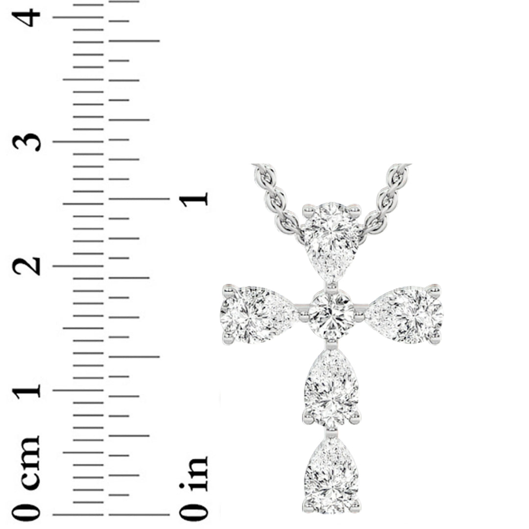 2.75Cttw Pear Shaped Lab Grown Diamond (F/VS) Cross Pendant in 14K Gold