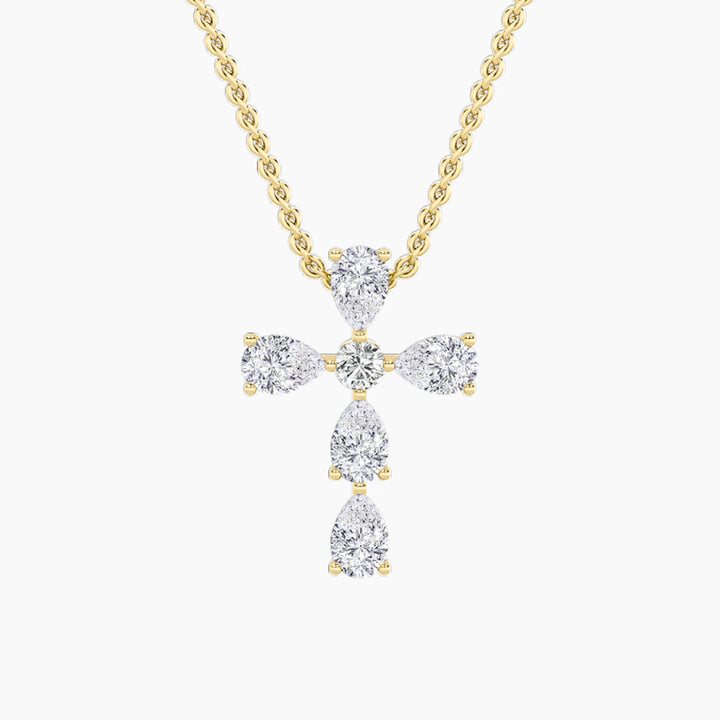 2.75Cttw Pear Shaped Lab Grown Diamond (F/VS) Cross Pendant in 14K Gold