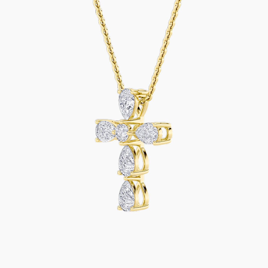 2.75Cttw Pear Shaped Lab Grown Diamond (F/VS) Cross Pendant in 14K Gold