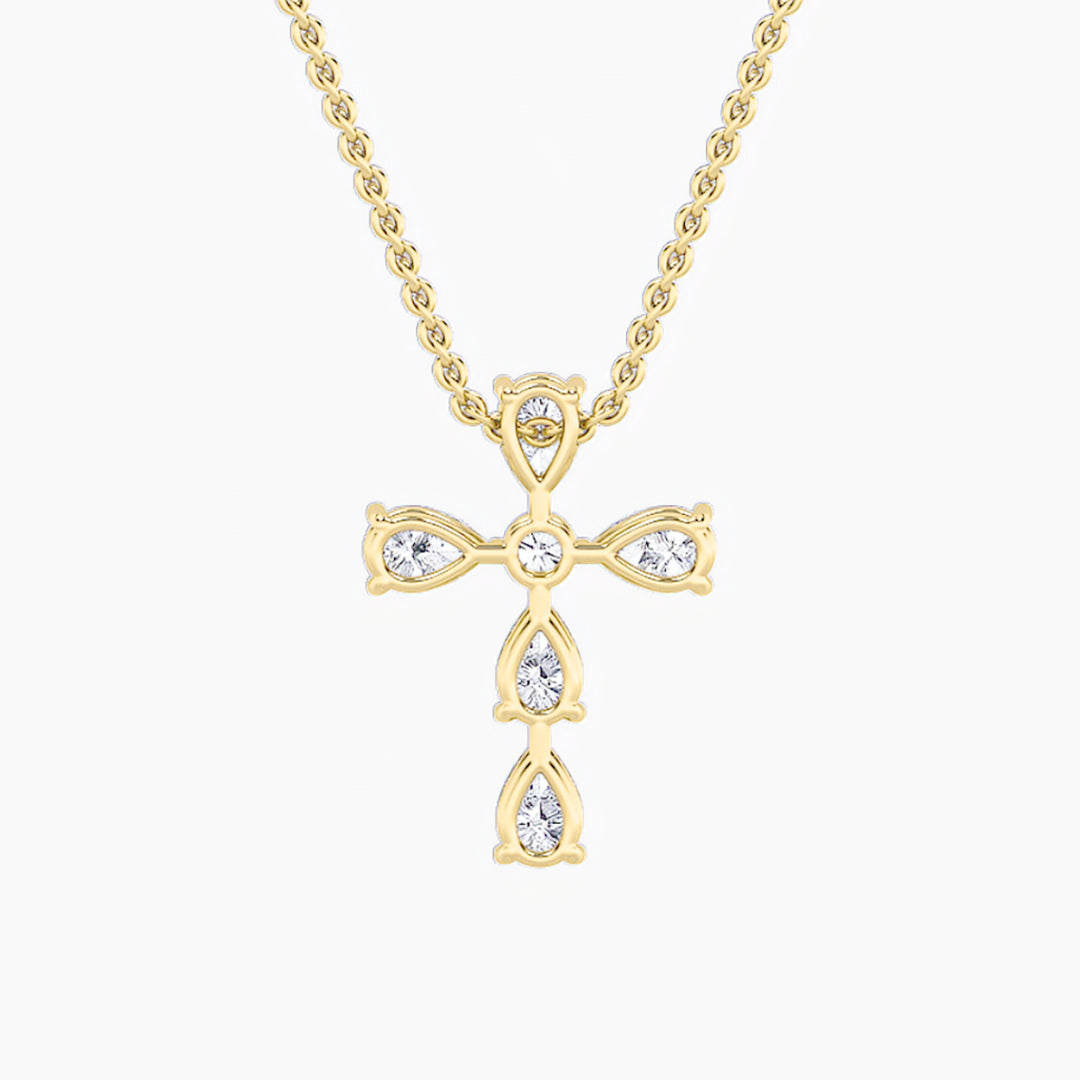 2.75Cttw Pear Shaped Lab Grown Diamond (F/VS) Cross Pendant in 14K Gold