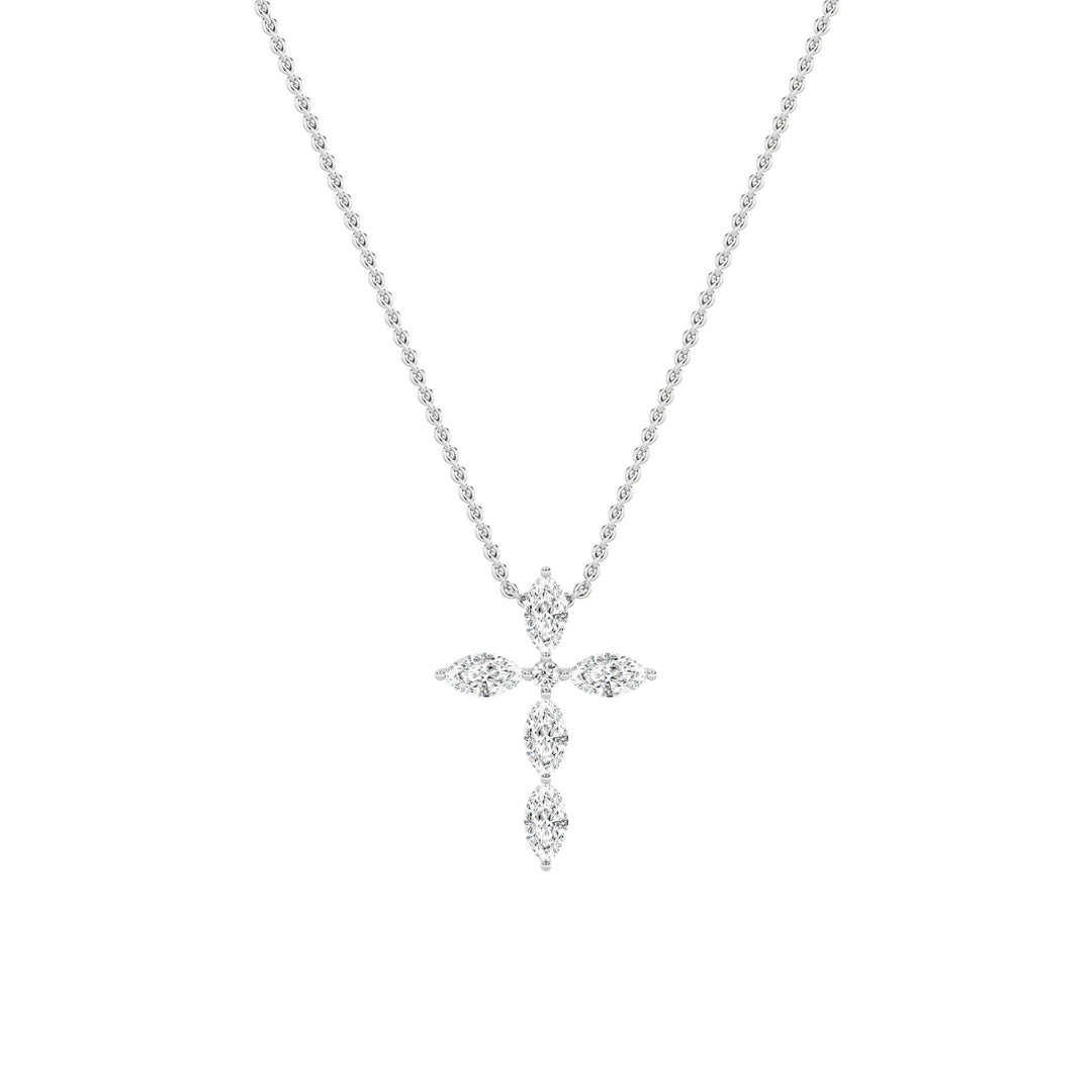 2Cttw Marquise Shaped Lab Grown Diamond (F/VS) Cross Pendant in 14K Gold