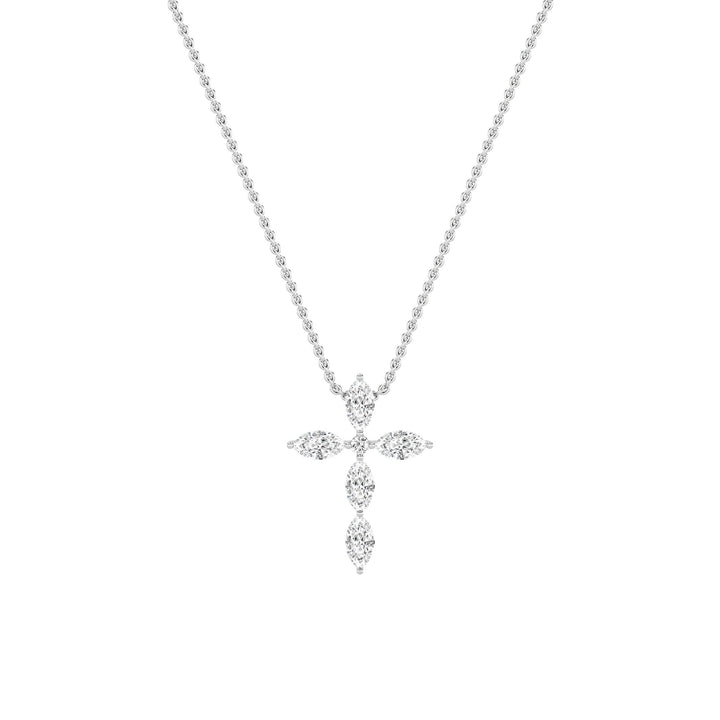 2Cttw Marquise Shaped Lab Grown Diamond (F/VS) Cross Pendant in 14K Gold