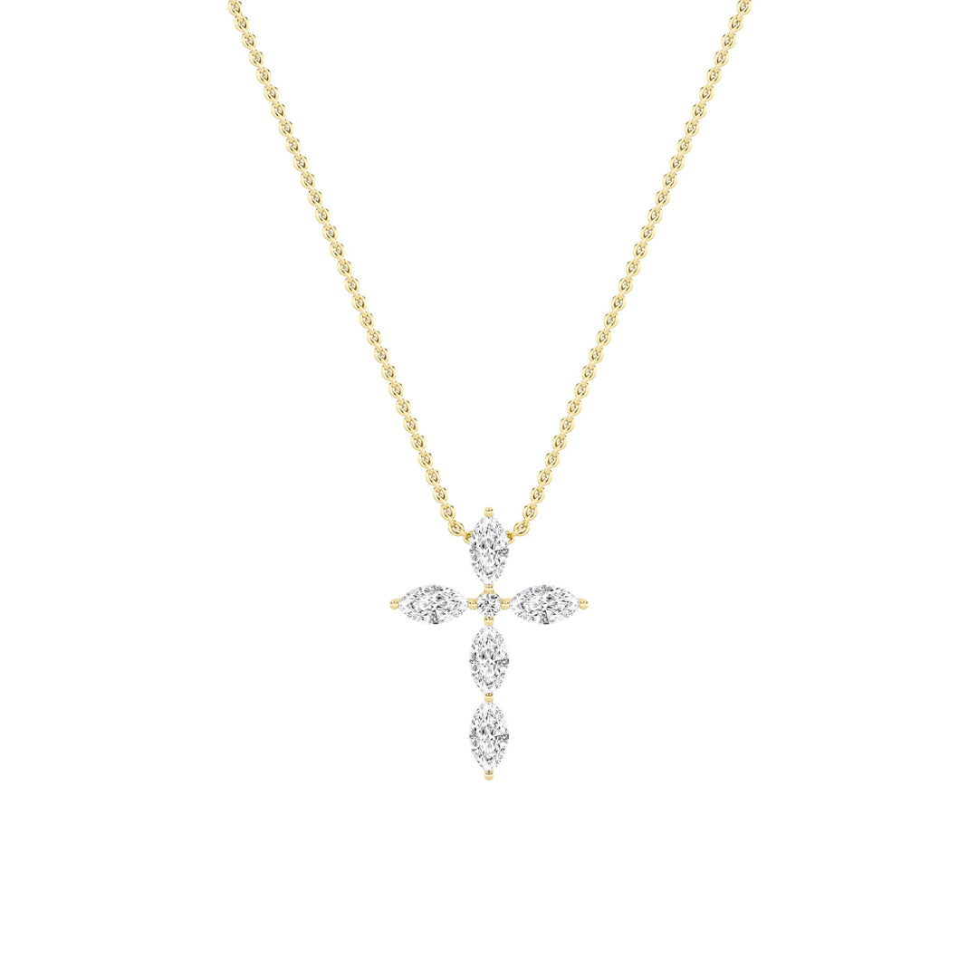 2Cttw Marquise Shaped Lab Grown Diamond (F/VS) Cross Pendant in 14K Gold