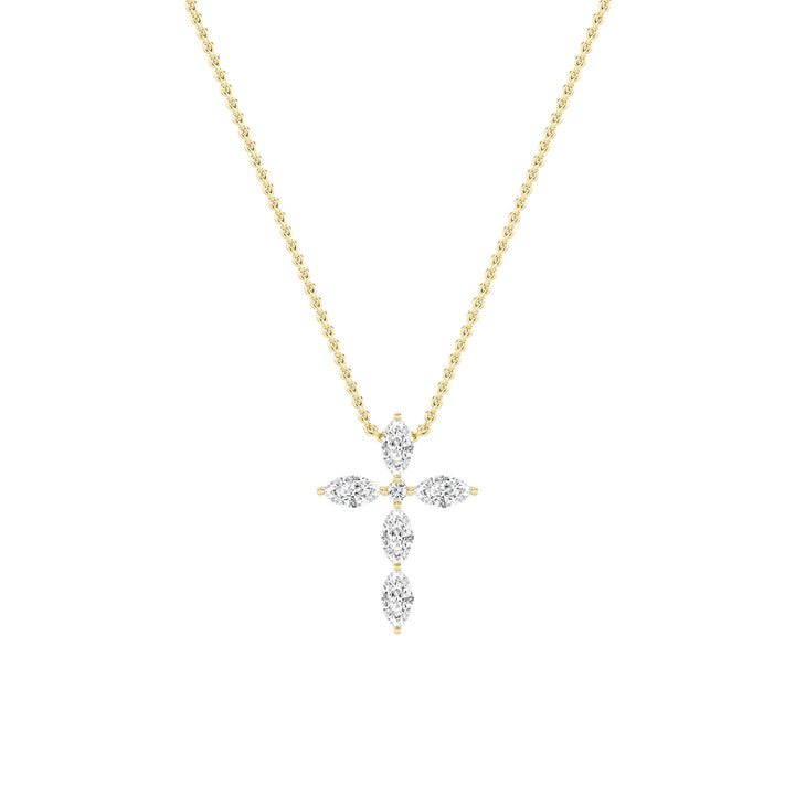 2Cttw Marquise Shaped Lab Grown Diamond (F/VS) Cross Pendant in 14K Gold