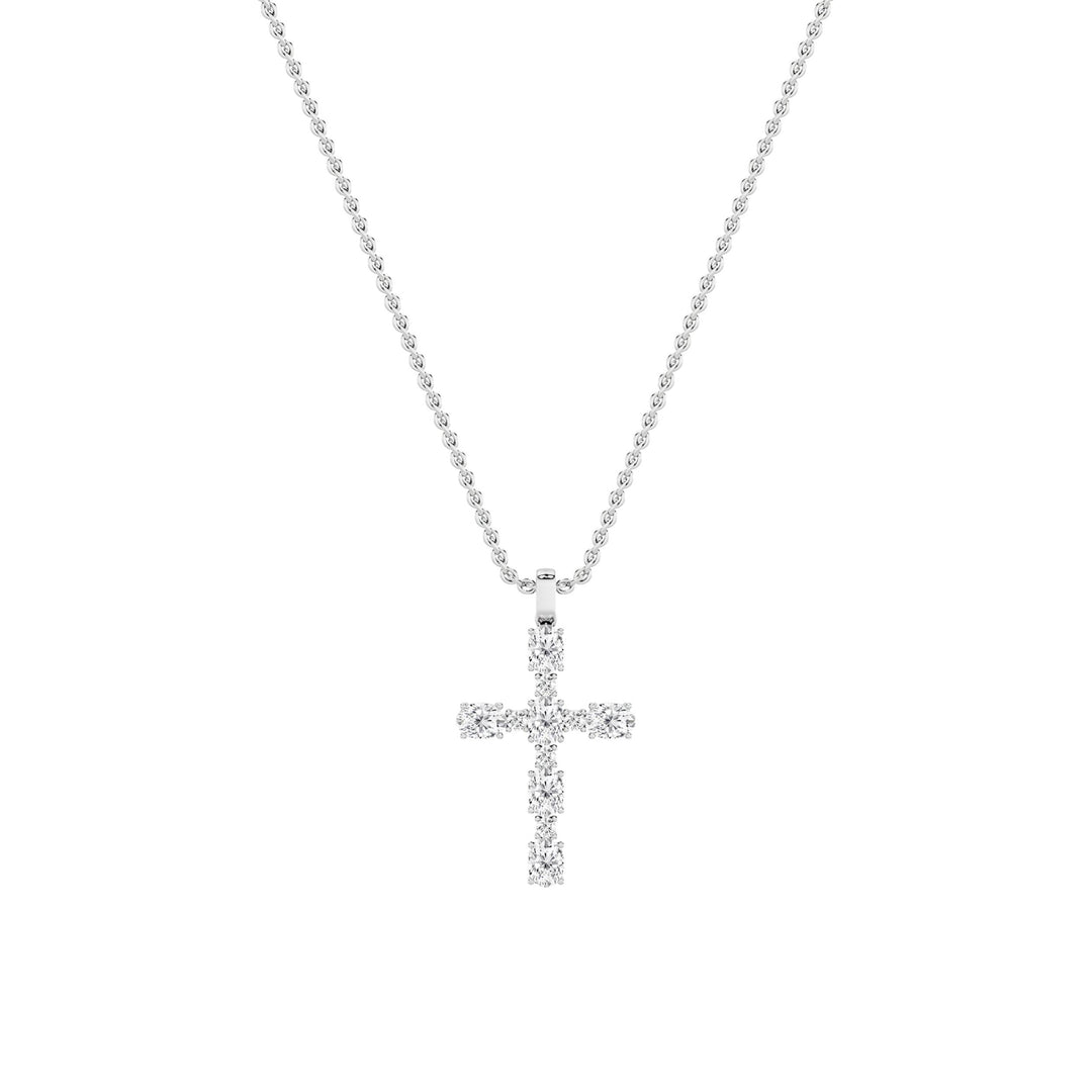 2Cttw Oval Shaped Lab Grown Diamond (F/VS) Cross Pendant in 14K Gold