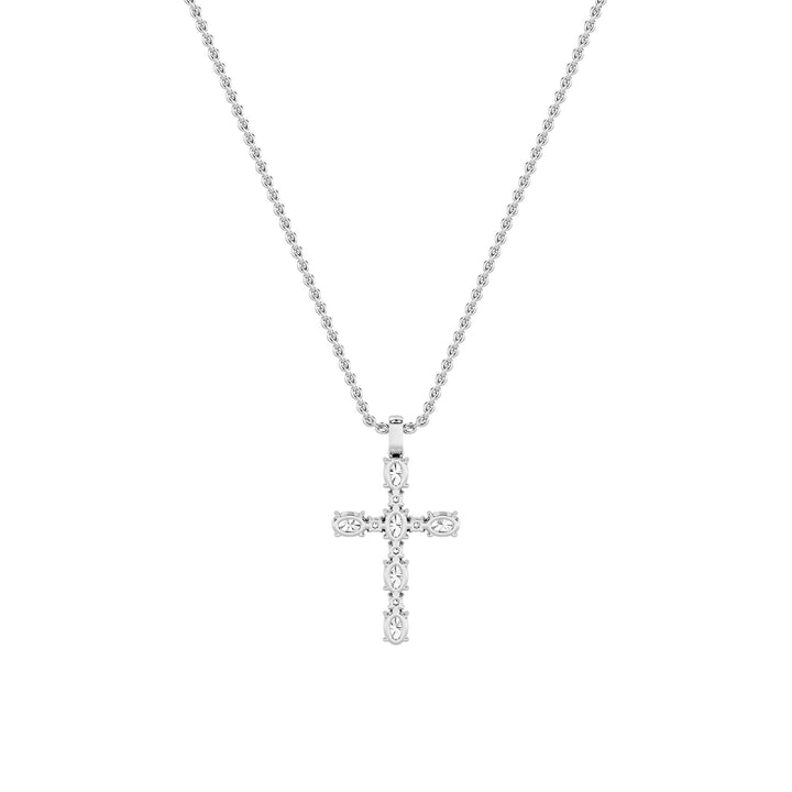 2Cttw Oval Shaped Lab Grown Diamond (F/VS) Cross Pendant in 14K Gold