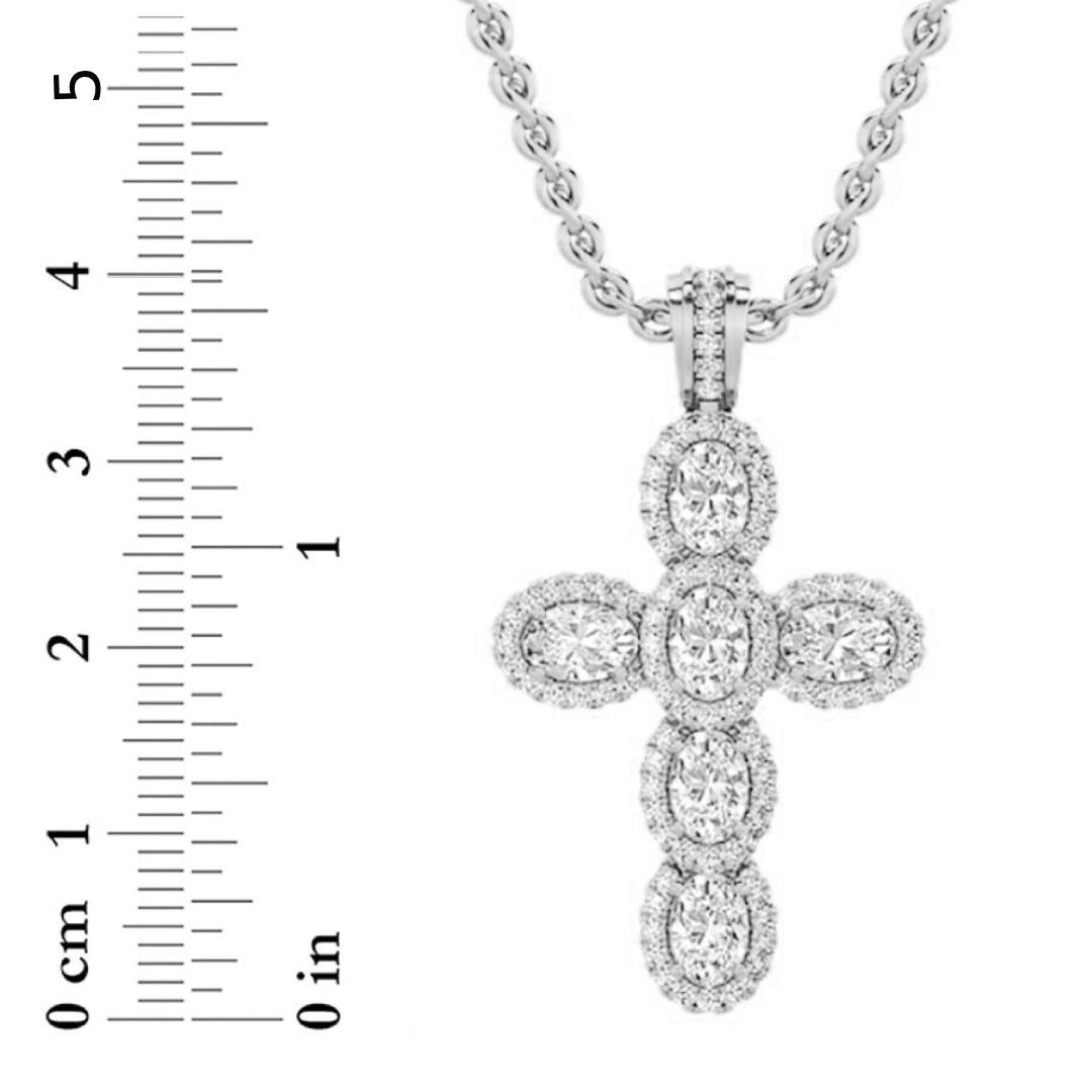 3Cttw Oval Shaped Lab Grown Diamond (F/VS) Cross Pendant in 14K Gold