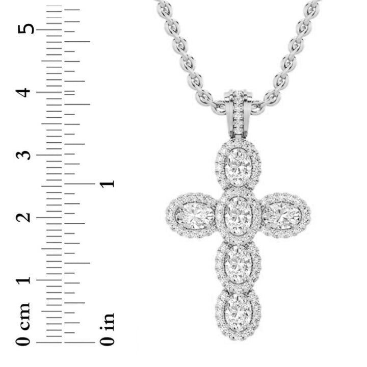 3Cttw Oval Shaped Lab Grown Diamond (F/VS) Cross Pendant in 14K Gold