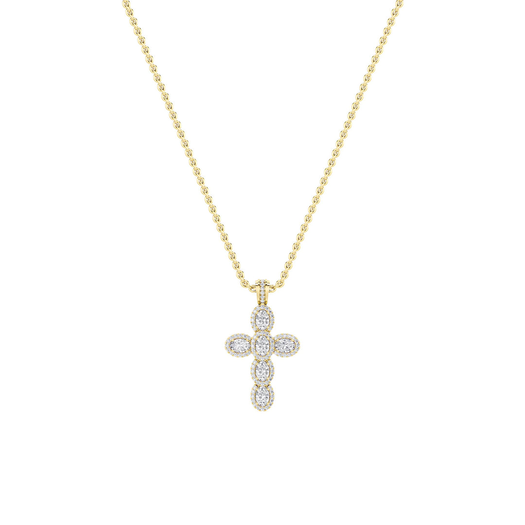 3Cttw Oval Shaped Lab Grown Diamond (F/VS) Cross Pendant in 14K Gold