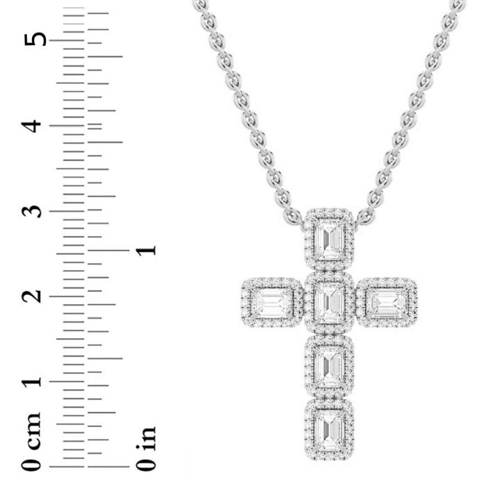 3Cttw Emerald Shaped Lab Grown Diamond (F/VS) Cross Pendant in 14K Gold