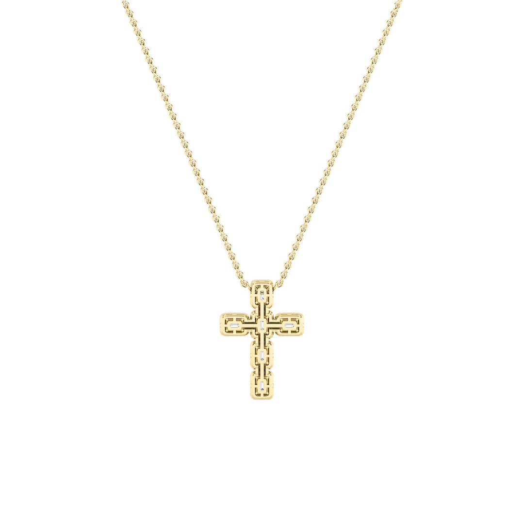 3Cttw Emerald Shaped Lab Grown Diamond (F/VS) Cross Pendant in 14K Gold