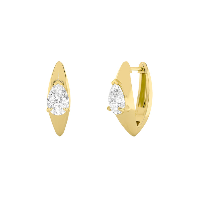 2Cttw Pear Shaped Lab Grown Diamond (F/VS) Solitaire Huggie Earrings in 14K Gold