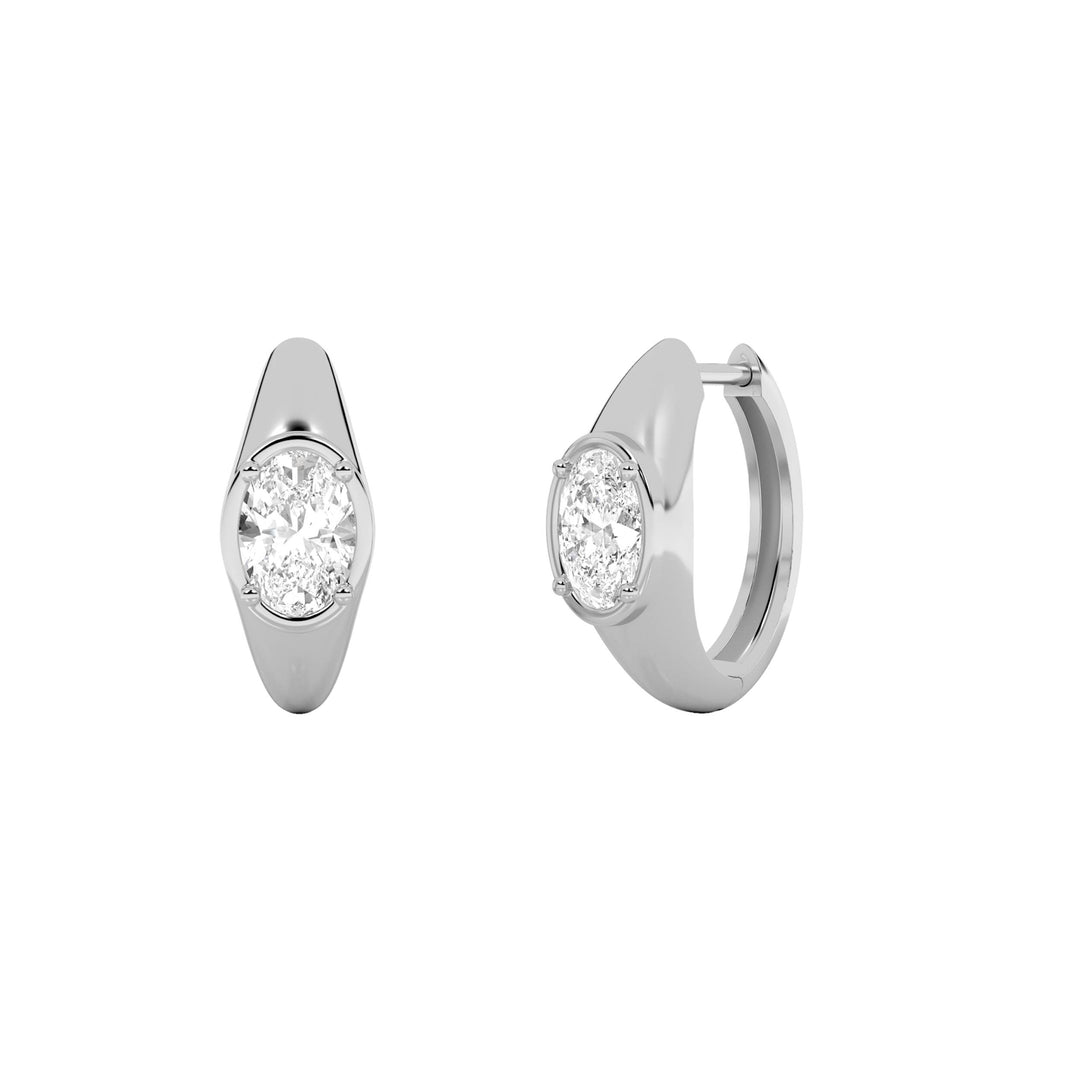 2Cttw Oval Shaped Lab Grown Diamond (F/VS) Solitaire Huggie Earrings in 14K Gold