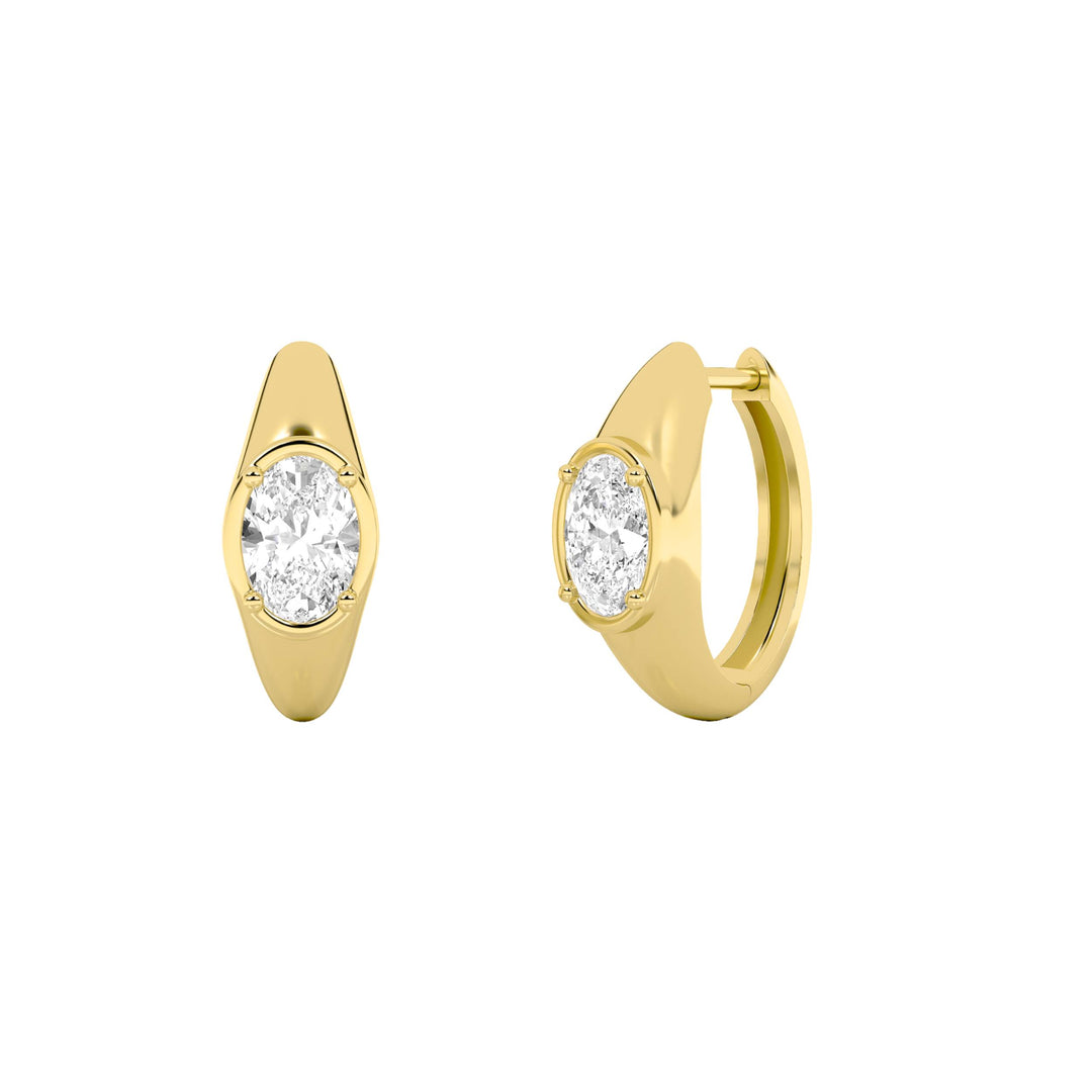 2Cttw Oval Shaped Lab Grown Diamond (F/VS) Solitaire Huggie Earrings in 14K Gold
