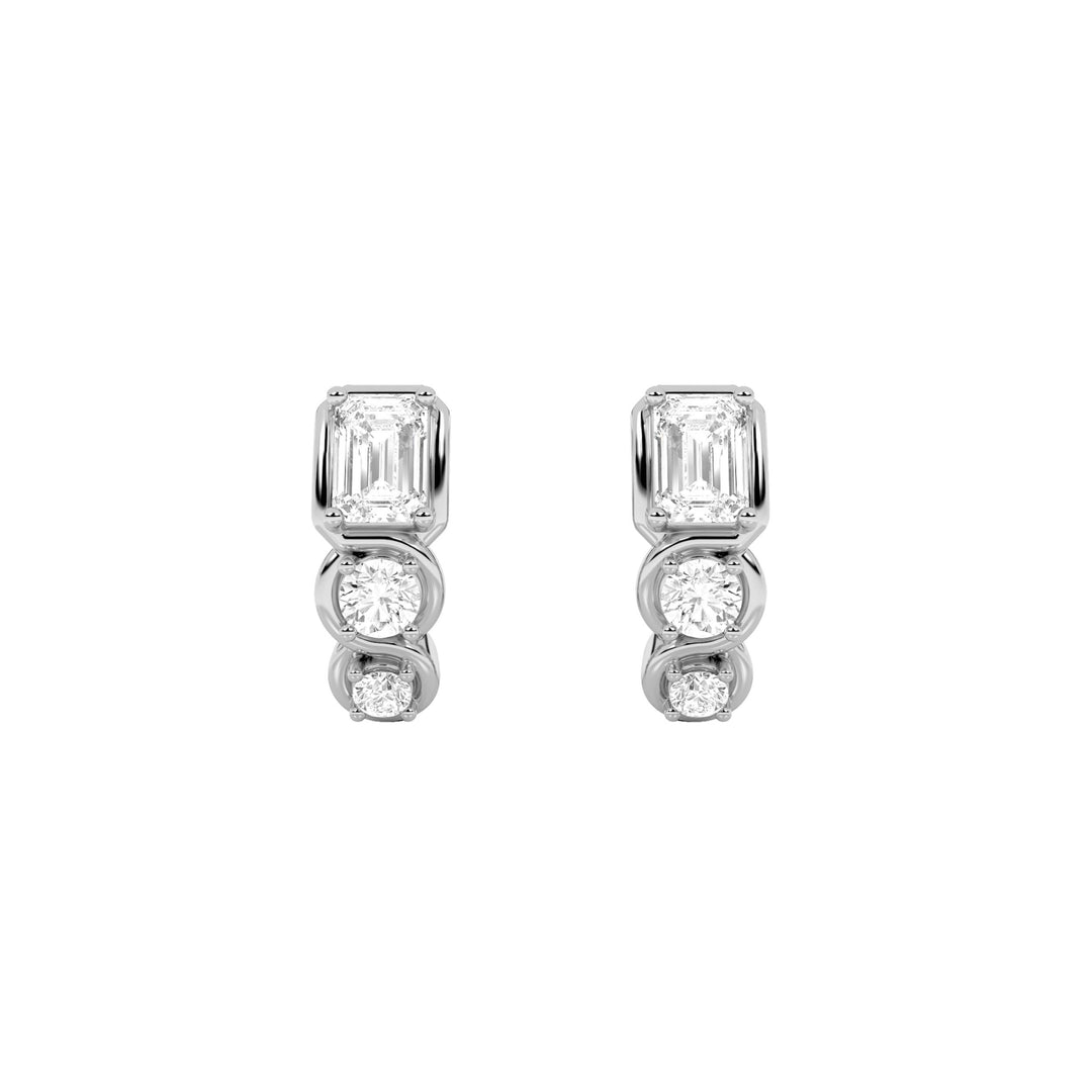 2.5Cttw Emerald Shaped Lab Grown Diamond (F/VS) Three Stone Huggie Earrings in 14K Gold