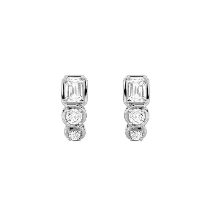 2.5Cttw Emerald Shaped Lab Grown Diamond (F/VS) Three Stone Huggie Earrings in 14K Gold