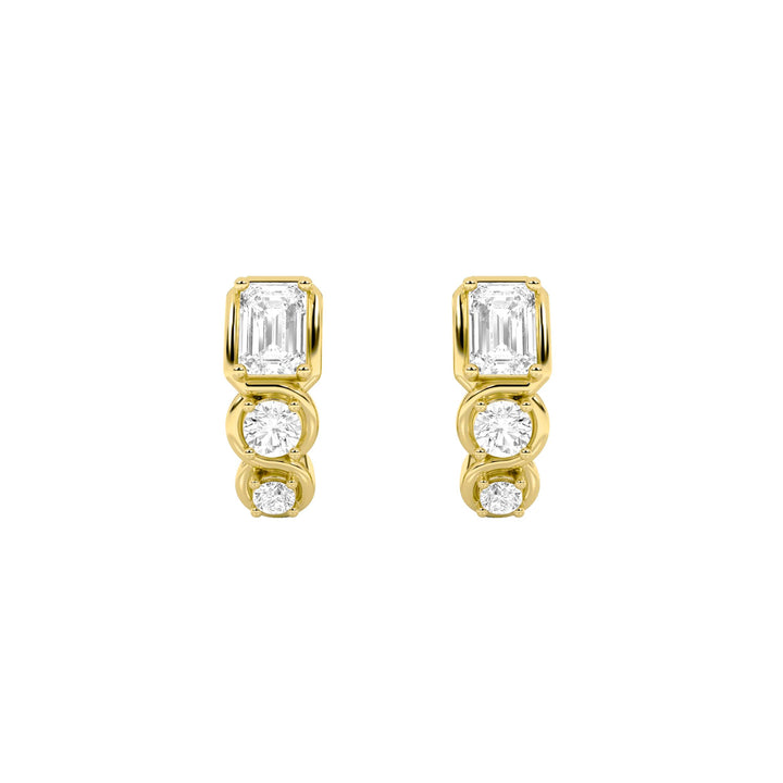2.5Cttw Emerald Shaped Lab Grown Diamond (F/VS) Three Stone Huggie Earrings in 14K Gold