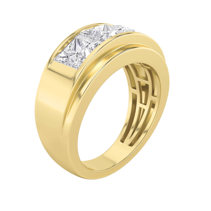 3Cttw Princess Shaped Lab Grown Diamond (F/VS) Three Stone Channel Set Mens Ring in 14K Gold