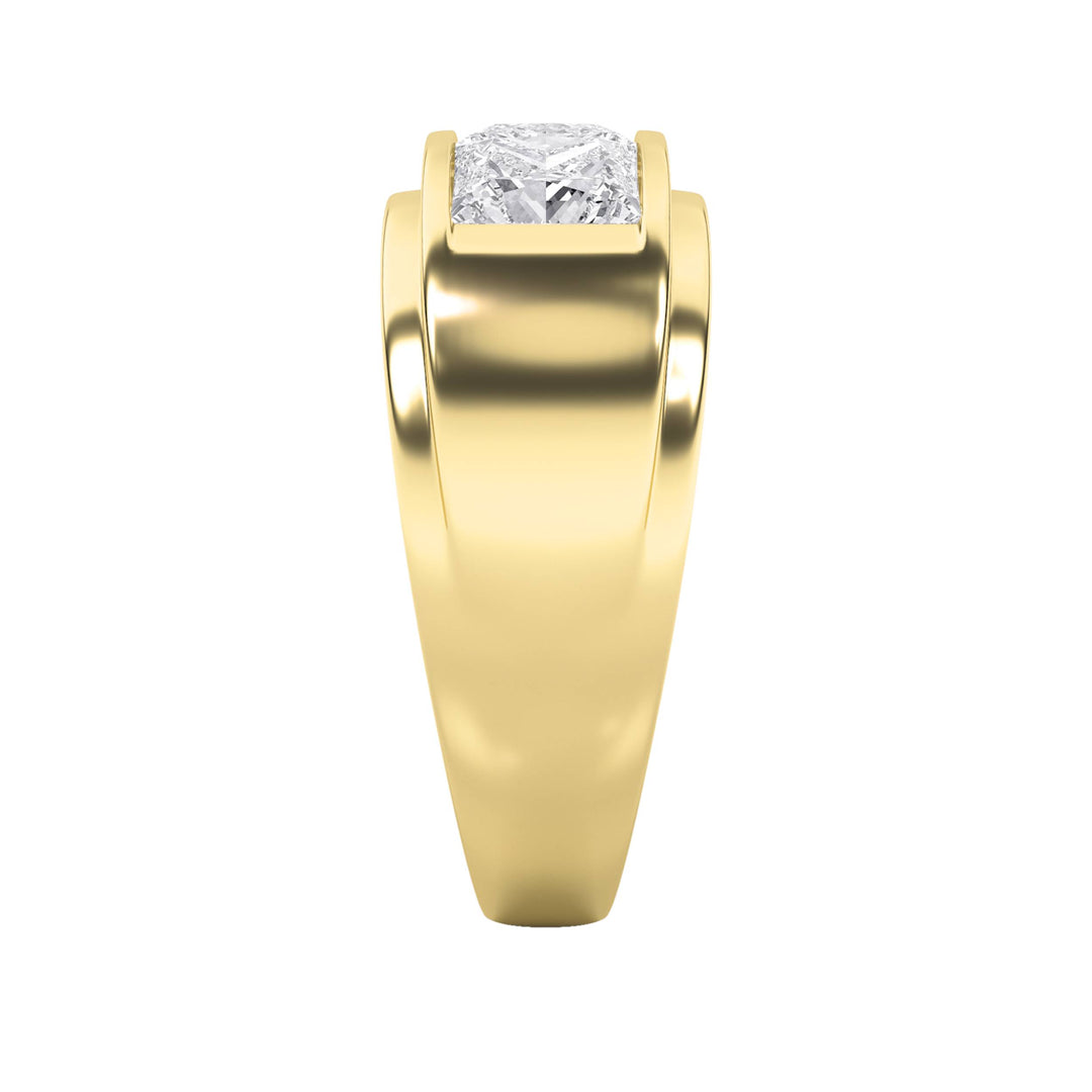 3Cttw Princess Shaped Lab Grown Diamond (F/VS) Three Stone Channel Set Mens Ring in 14K Gold