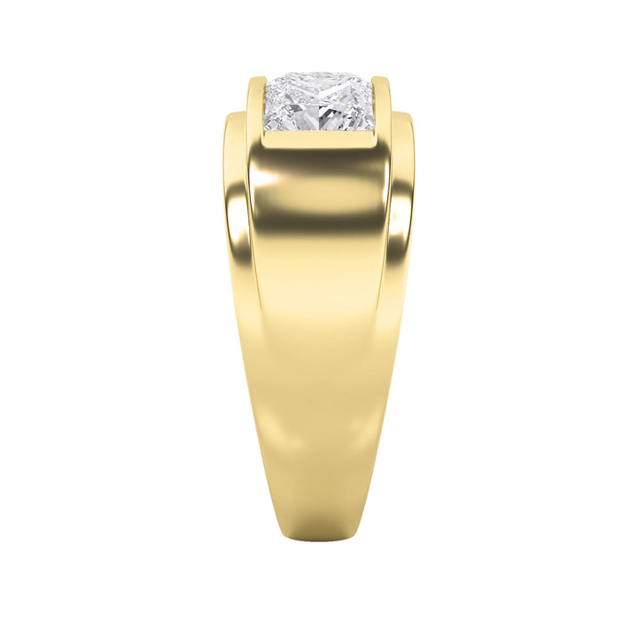 3Cttw Princess Shaped Lab Grown Diamond (F/VS) Three Stone Channel Set Mens Ring in 14K Gold