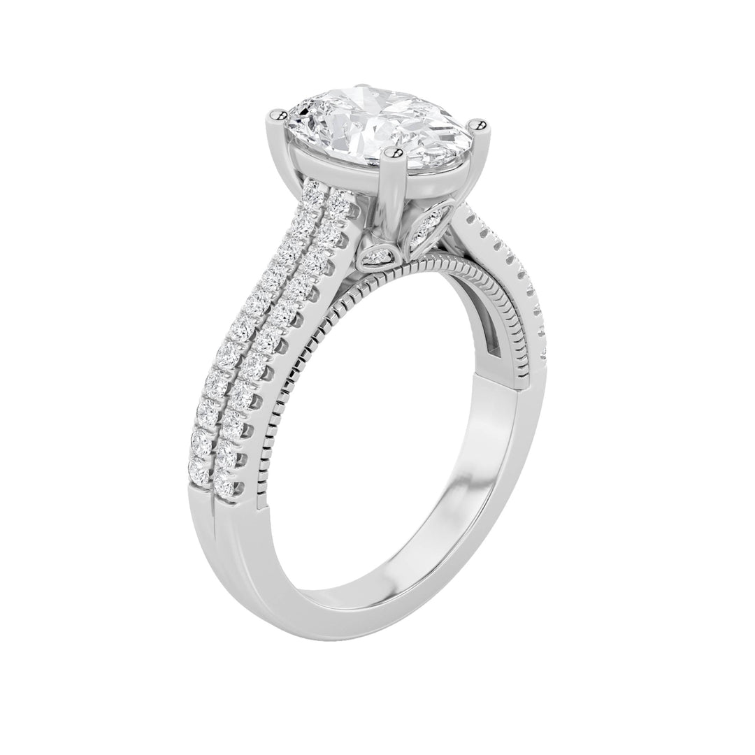 2Cttw Oval Shaped Lab Grown Diamond (F/VS) Two Row Fancy Accented Engagement Ring in 14K Gold