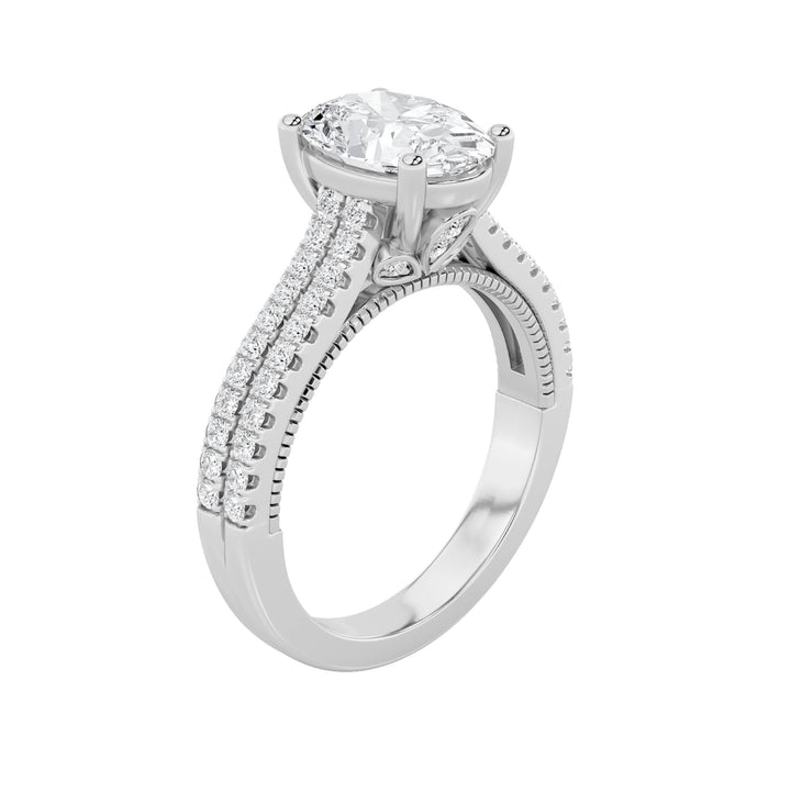 2Cttw Oval Shaped Lab Grown Diamond (F/VS) Two Row Fancy Accented Engagement Ring in 14K Gold