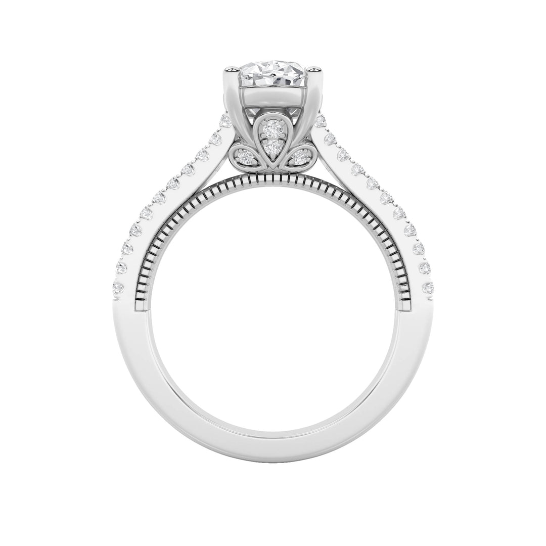 2Cttw Oval Shaped Lab Grown Diamond (F/VS) Two Row Fancy Accented Engagement Ring in 14K Gold