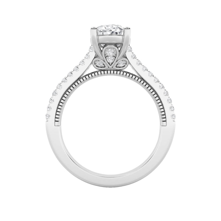 2Cttw Oval Shaped Lab Grown Diamond (F/VS) Two Row Fancy Accented Engagement Ring in 14K Gold