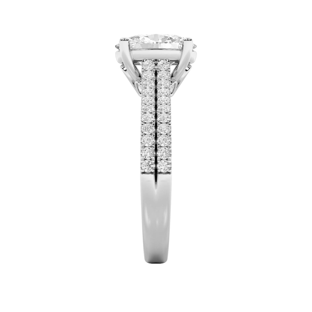2Cttw Oval Shaped Lab Grown Diamond (F/VS) Two Row Fancy Accented Engagement Ring in 14K Gold