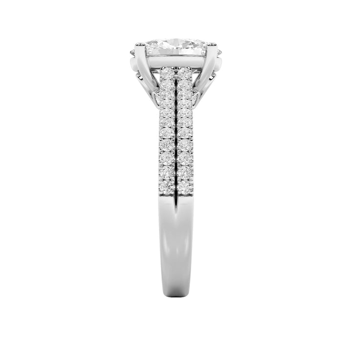 2Cttw Oval Shaped Lab Grown Diamond (F/VS) Two Row Fancy Accented Engagement Ring in 14K Gold