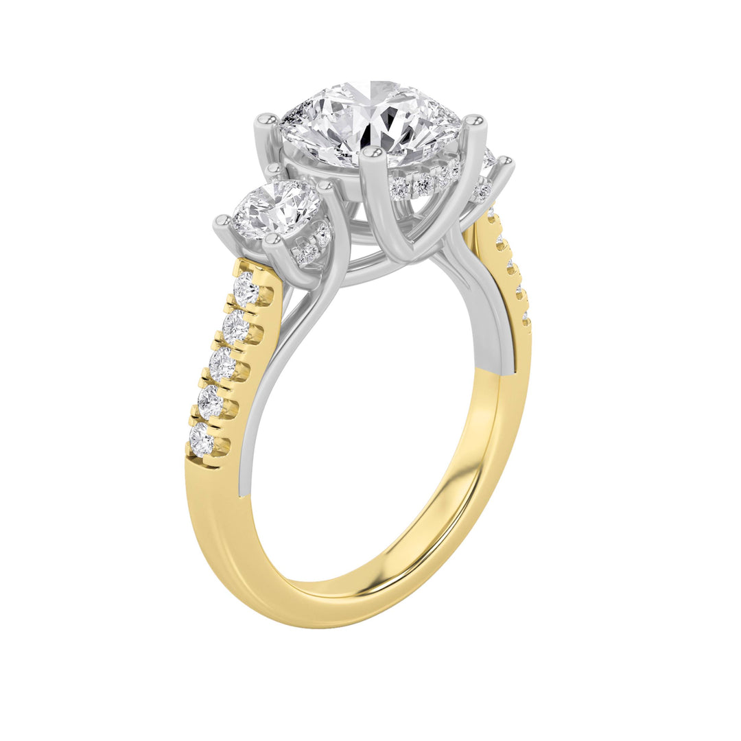 3Cttw Round Shaped Lab Grown Diamond (F/VS) Accented Three Stone Ring in 14K Gold