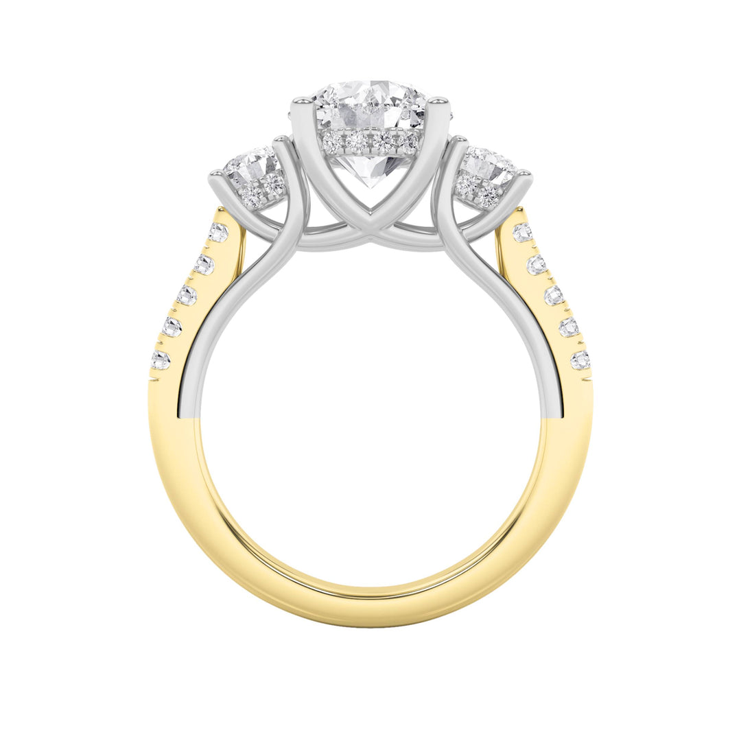3Cttw Round Shaped Lab Grown Diamond (F/VS) Accented Three Stone Ring in 14K Gold