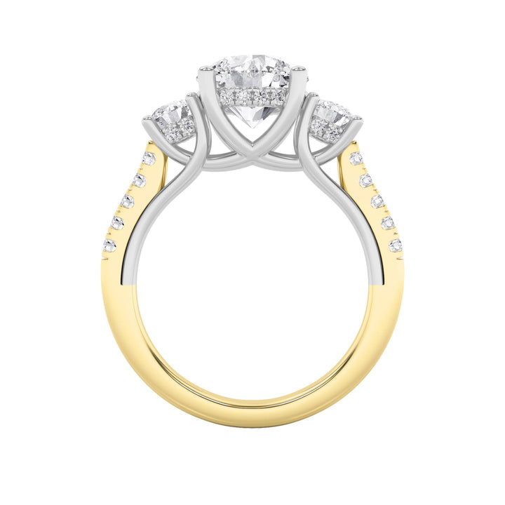 3Cttw Round Shaped Lab Grown Diamond (F/VS) Accented Three Stone Ring in 14K Gold