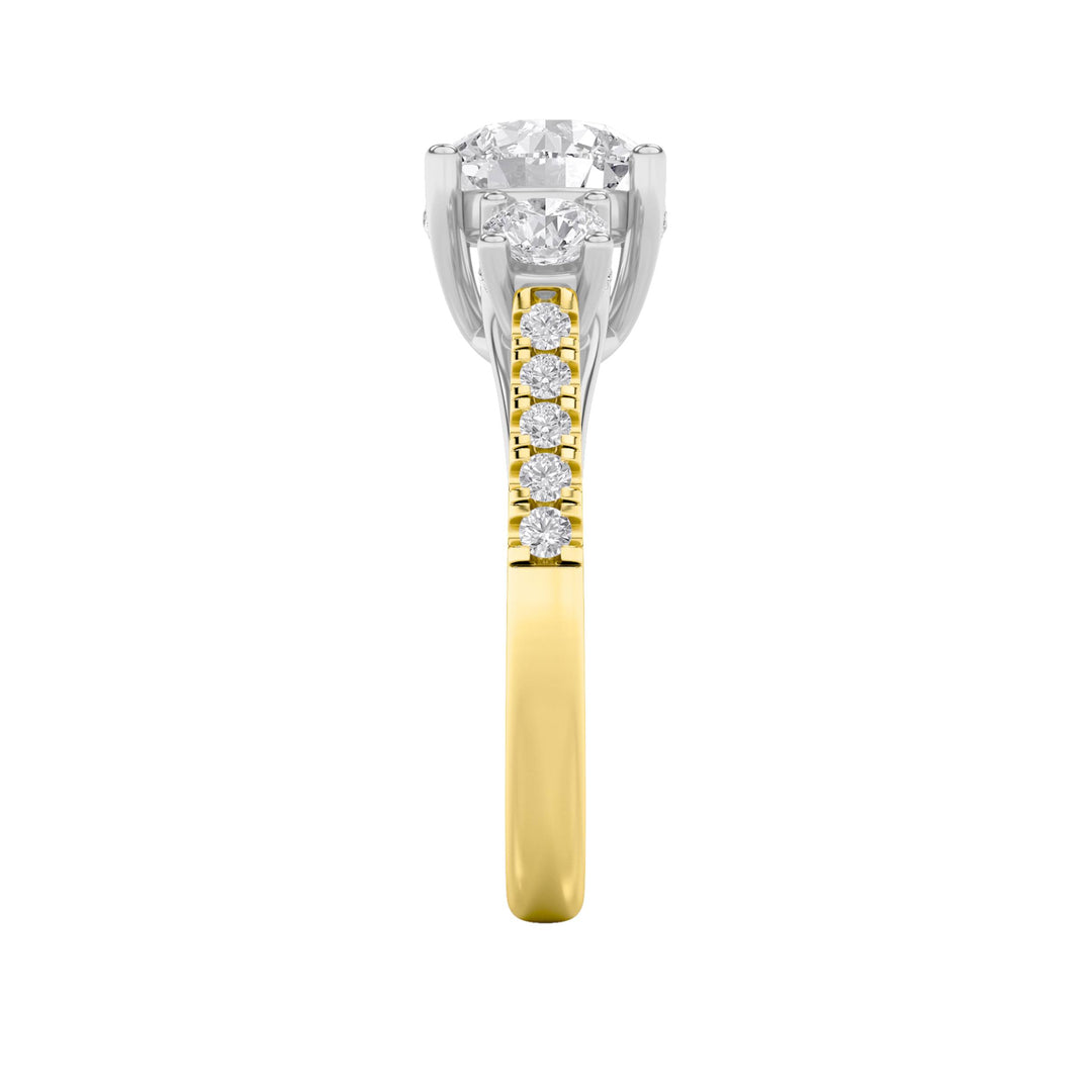 3Cttw Round Shaped Lab Grown Diamond (F/VS) Accented Three Stone Ring in 14K Gold