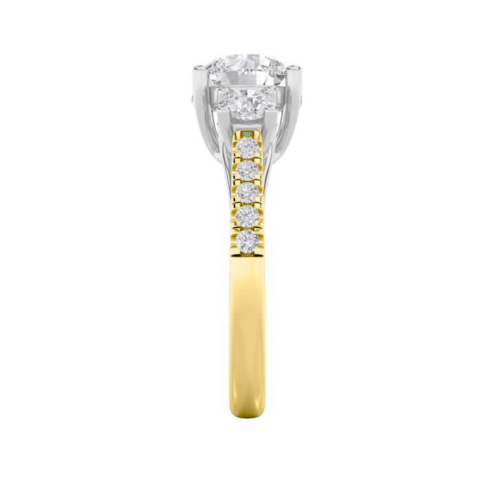 3Cttw Round Shaped Lab Grown Diamond (F/VS) Accented Three Stone Ring in 14K Gold