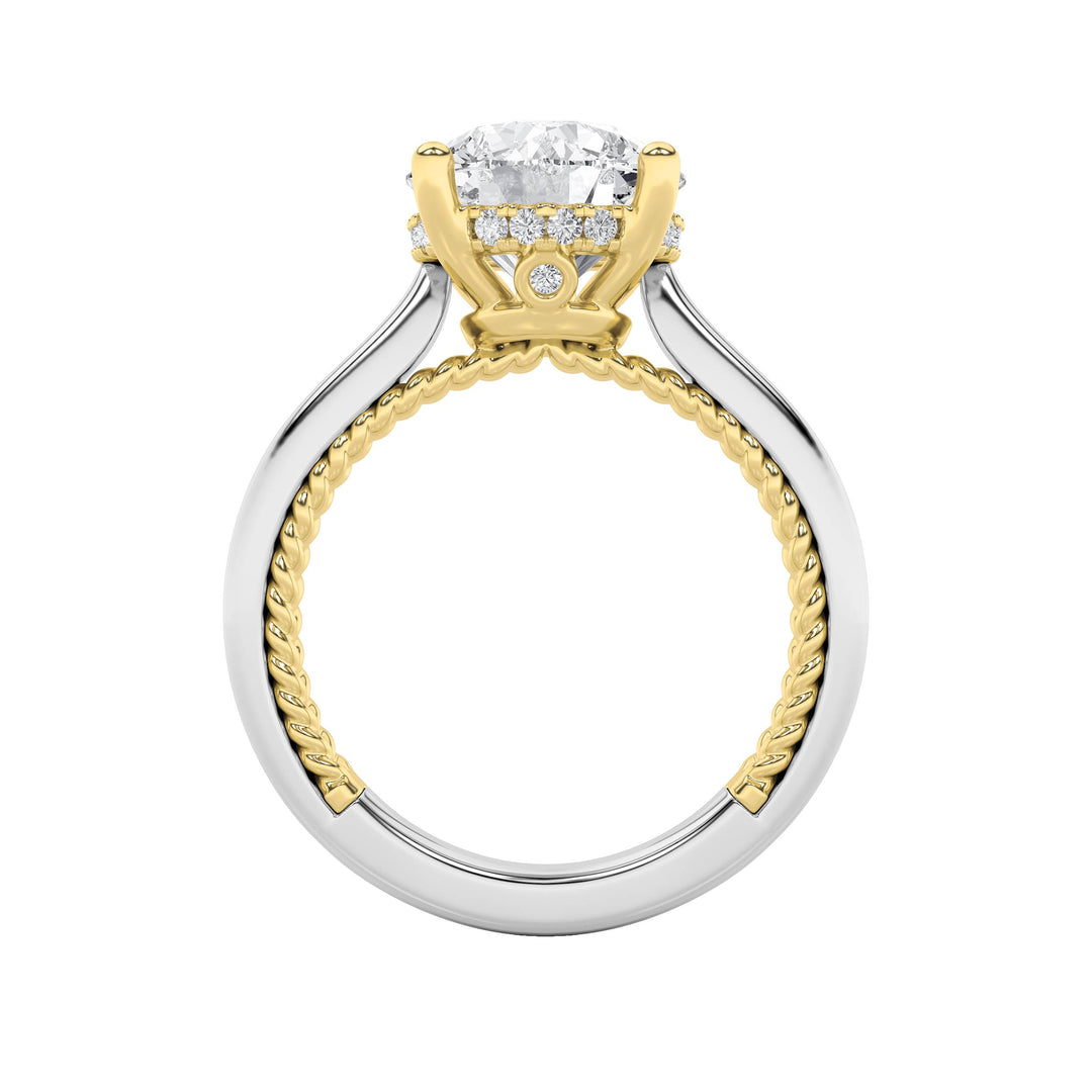 3.5Cttw Round Shaped Lab Grown Diamond (F/VS) Hidden Halo Two Tone Engagement Ring in 14K Gold