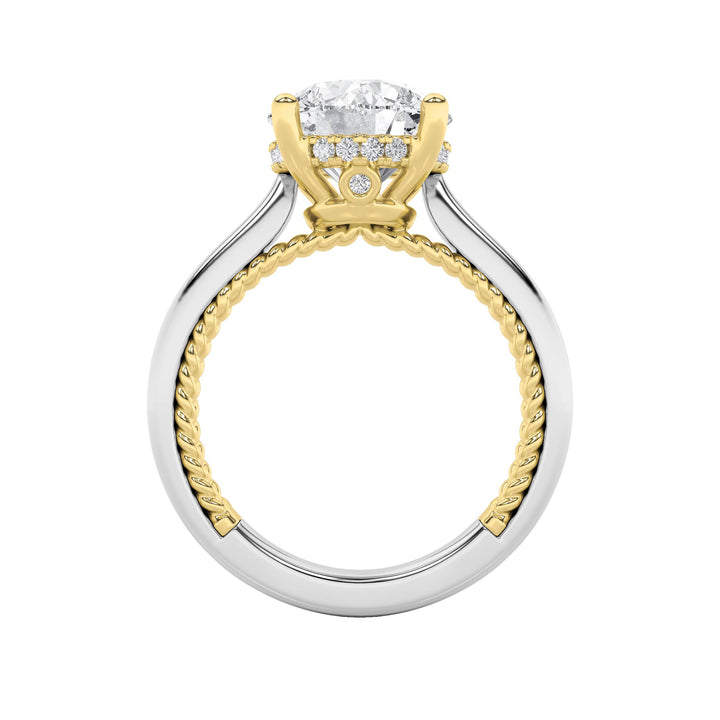 3.5Cttw Round Shaped Lab Grown Diamond (F/VS) Hidden Halo Two Tone Engagement Ring in 14K Gold