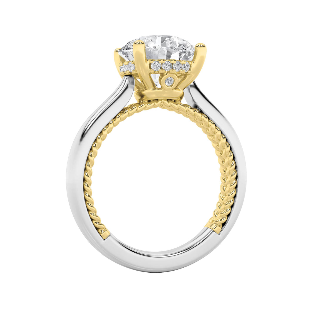 3.5Cttw Round Shaped Lab Grown Diamond (F/VS) Hidden Halo Two Tone Engagement Ring in 14K Gold