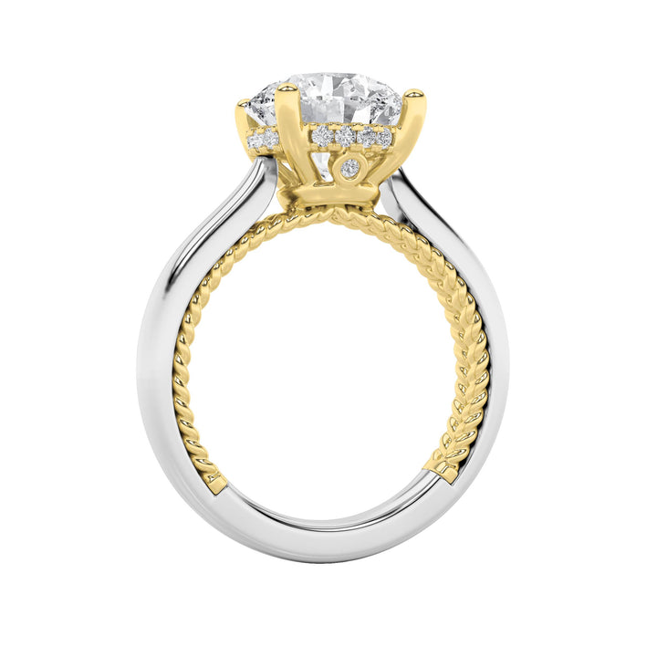 3.5Cttw Round Shaped Lab Grown Diamond (F/VS) Hidden Halo Two Tone Engagement Ring in 14K Gold