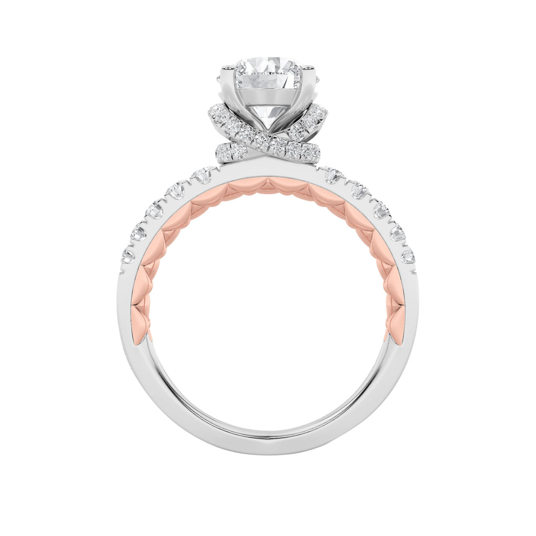 2Cttw Round Shaped Lab Grown Diamond (F/VS) Two Tone Accented Fancy Engagement Ring in 14K Gold