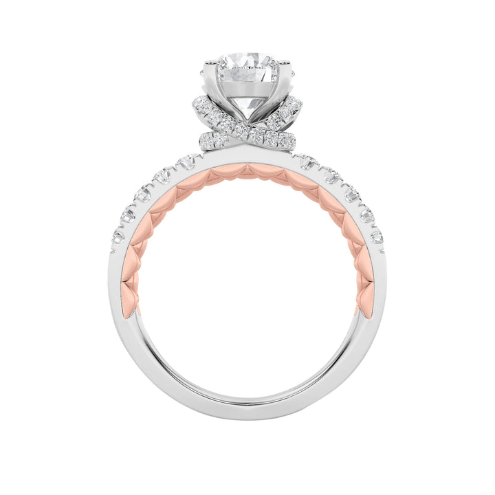 2Cttw Round Shaped Lab Grown Diamond (F/VS) Two Tone Accented Fancy Engagement Ring in 14K Gold