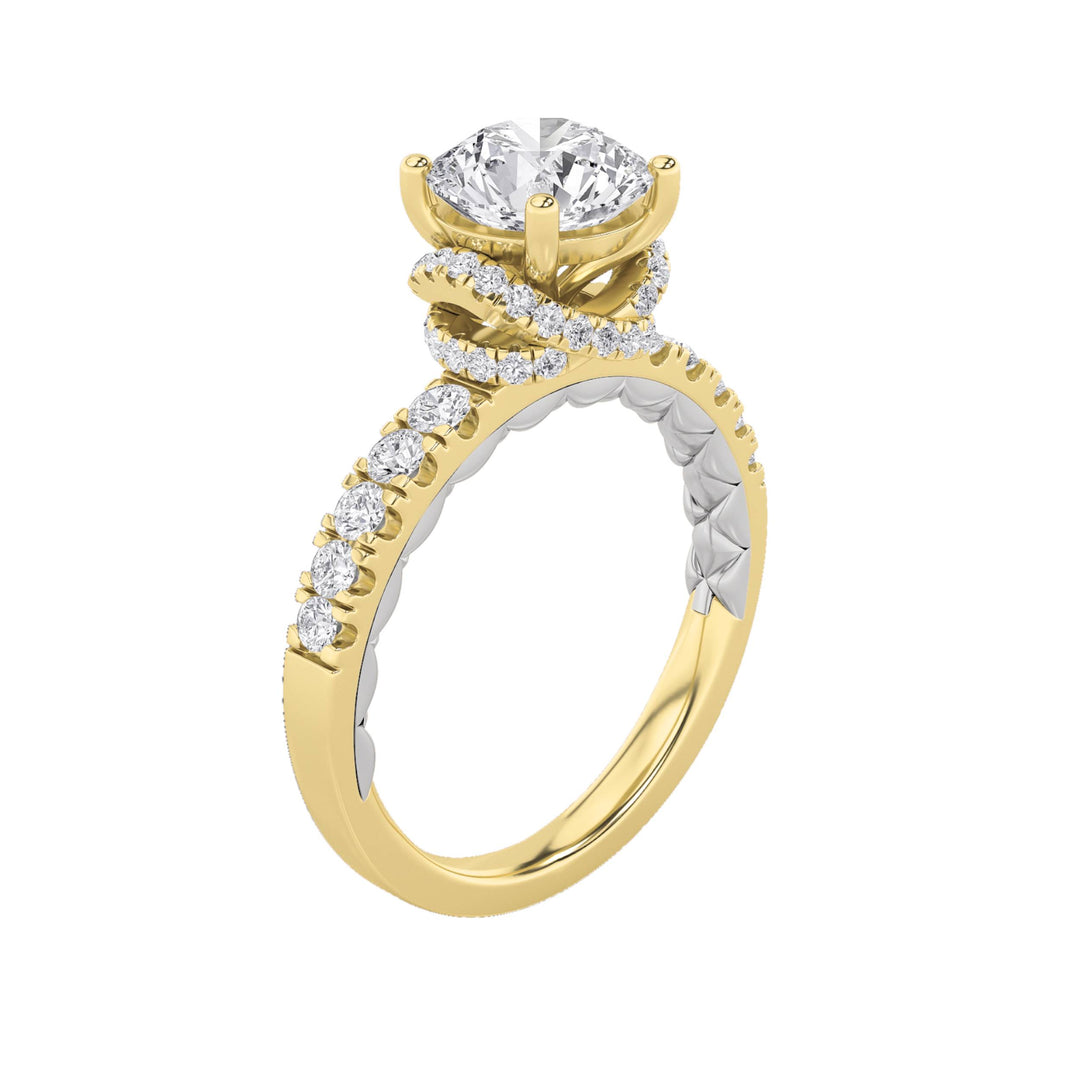 2Cttw Round Shaped Lab Grown Diamond (F/VS) Two Tone Accented Fancy Engagement Ring in 14K Gold